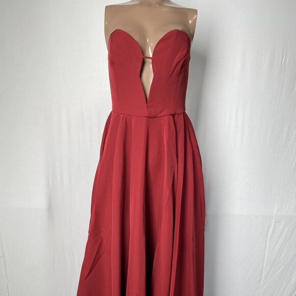 Bardot x Revolve Women's Opal Strapless Volume Midi Dress Size 4 | With Pockets - Picture 1 of 7